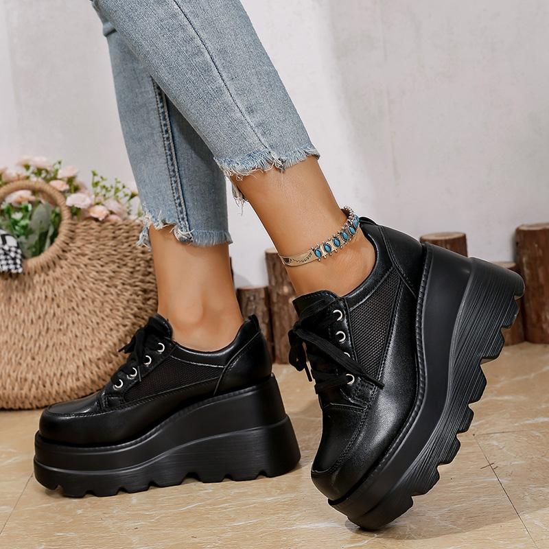 Fashion Fashion Black White Chunky Sneakers Gothic Platform Wedge Shoes for Woman 2025 Thick Bottom Mesh Breathable Sneakers Plus Size