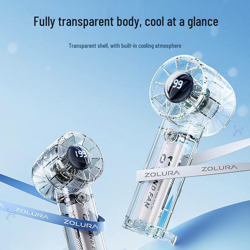 Portable USB Turbine Handheld Fan: Transparent, Digital Display, Office & Outdoor Use