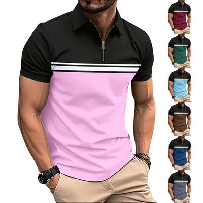 Summer New Men's Short-sleeved Polo Shirt Fashion Collision Zip Polo Shirt Men's Fashion Tops