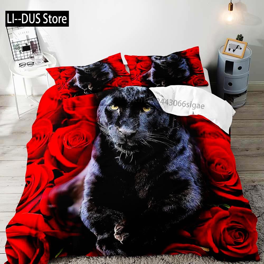 3PCS Lion King & Queen Bedding Set African Safari Animal Black Bedding Comforter Cover Bedroom Decor for Couples Full Size