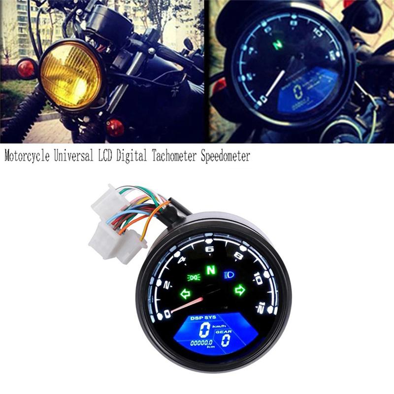 A02K-Motorrad Universal LCD Digitaler Drehzahlmesser Geschwindigkeitsmesser Kilometerzähler Wasserdichtes Messgerät Für Cafe Racer 2 - 4 Zylinder