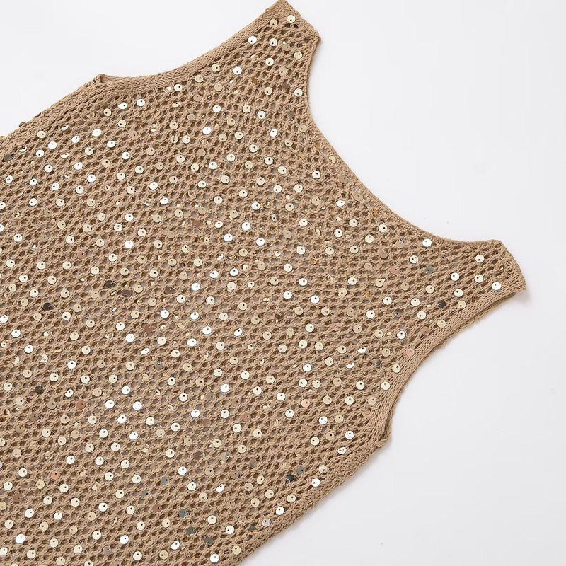 Kaslead New Arrival Women's Clothing Fashion Style Fashion Minimalist Best Selling Hollow-out Sequin Waistcoat Vest