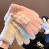 Fuzzy Bow Decorated Knitted Full Finger Gloves Polyester Warm Plush Gloves  Cycling Use