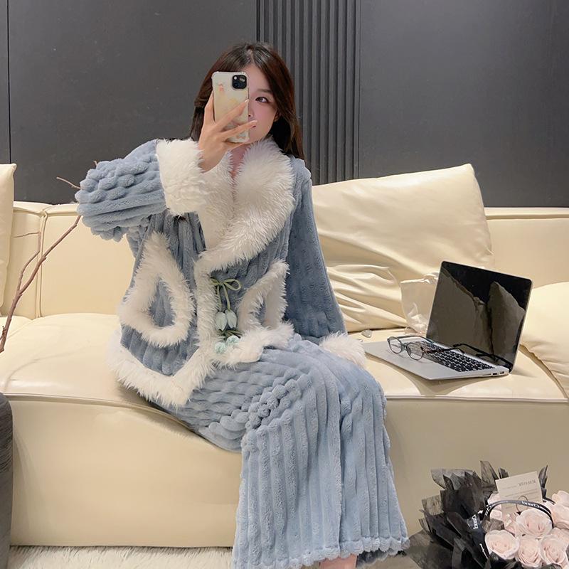 

2025 Женский Сексуальный Фланелевый Пижамный Комплект Майка - Рождество Осень/Зима Длинный Рукав, Длинные Брюки, Утепленный Трехпредметный Домашний Костюм XL