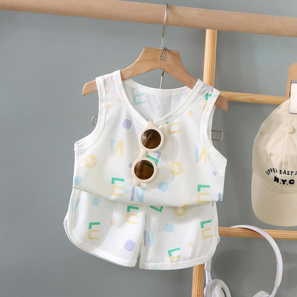 Kids' Summer Mesh Sleeveless Vest Set - Lightweight, Breathable 2-Piece for Boys & Girls