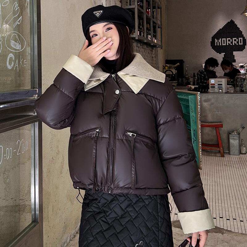 Wash-free Knitted PU Stitching Short Outwear Clothes Winter Jacket