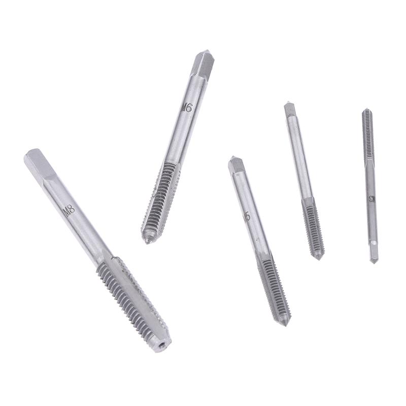 5Pcs/Set M3/M4/M5/M6/M8 Bearing Steel Taper Hand Spiral Point Straight Fluted Screw Thread Tap Drill Punching Wrench Hand Tools