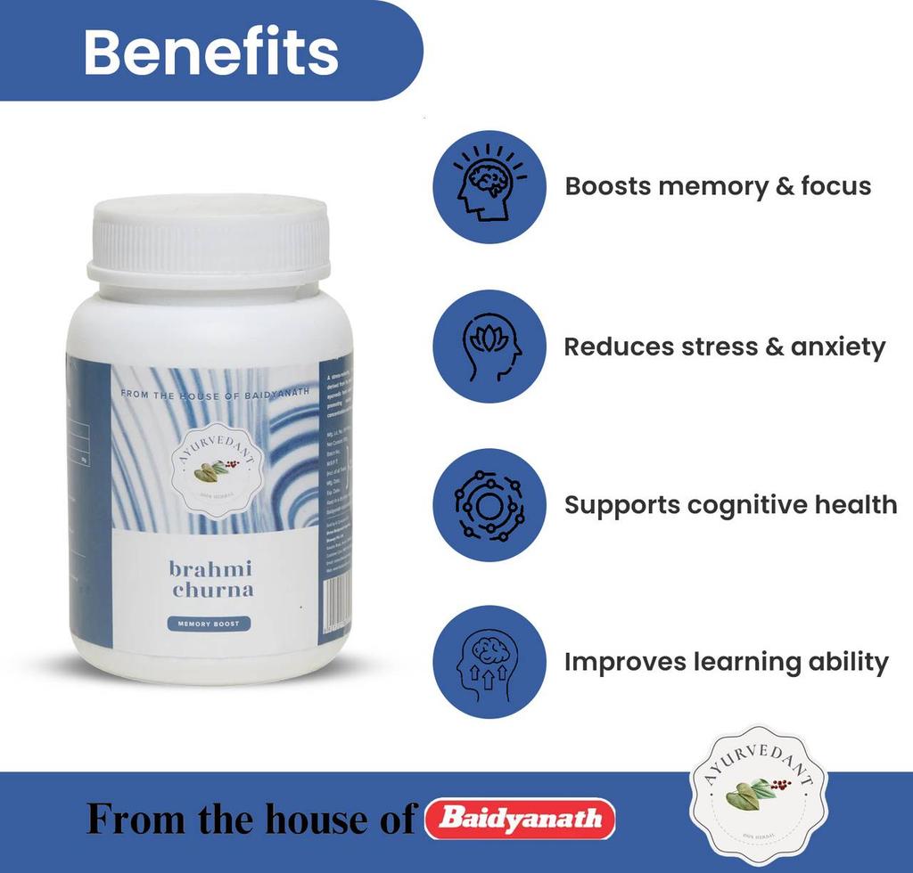 Baidyanath Ayurvedant Brahmi Churna 100g X 2 Pack Natural Brain Support Powder for Focus Memory and Mental Wellness
