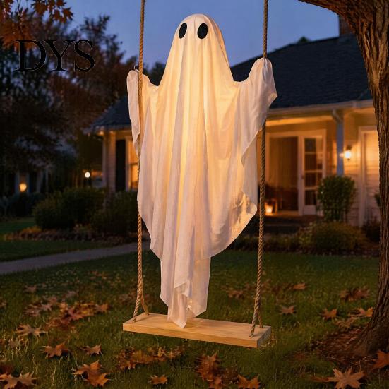 Halloween Party Supplies for Outside Hanging Ghost Swing Decor with String Lights, Glowing Floating Decorative 8 Lighting Modes Ornament Yard