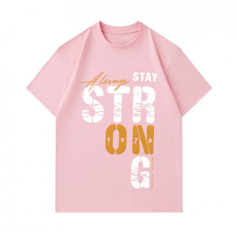 Men's 100% Cotton Crew Neck Short Sleeve T-Shirt, Always Stay Strong Letter Print Casual Comfortable Lightweight Tee for Daily Home Outdoor Wear, Loos