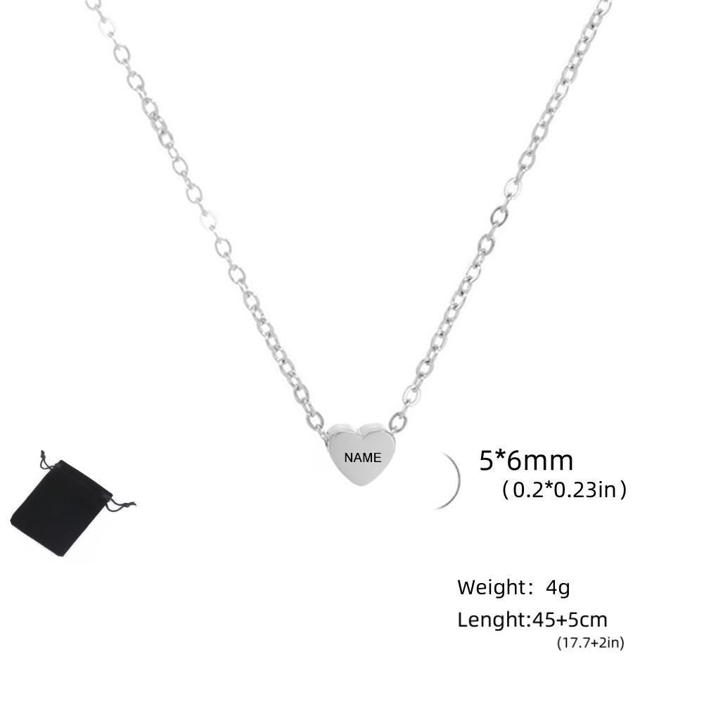 Customized Name Date Mini Minimalist Love Necklace Stainless Steel Heart Shaped Women's Necklace Fashion Couple Jewelry Gift