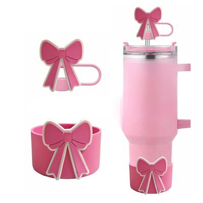 Cute Bow Silicone Boot Bottom Sleeve Cover For Stanley 30/40OZ Bow Straw Cap Protective Cover Roller Cup Straw Cover Accessories