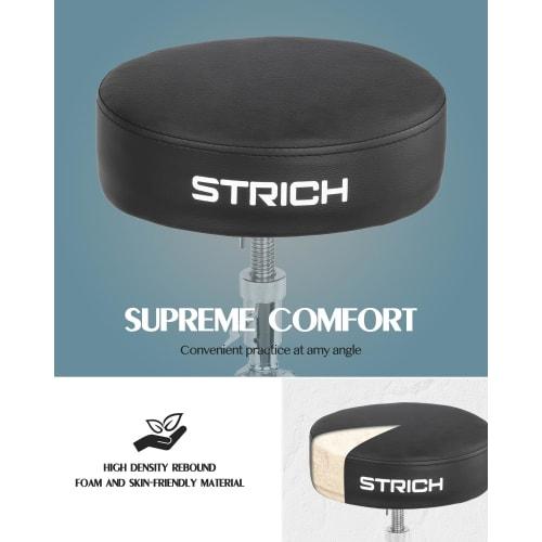 STRICH Drum Throne, Rotating Drum Stool, Adjustable Height (46-58cm), Stable and Durable, Includes 5A Drumsticks, SDB-20