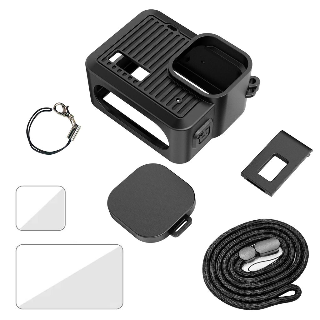 Silicone Case for GoPro Hero Tempered Glass Screen Protector Protective Film Replacement Side Cover Lens Cap Cover