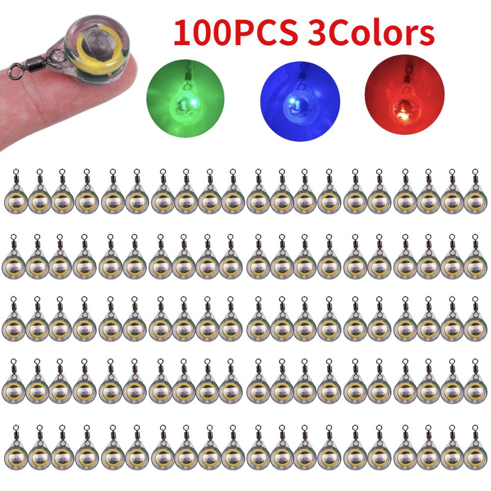 10-200pcs Mini Fishing Lure Light LED Deep Drop Underwater Eye Shape Squid Fish Bait Luminous Lure for Attracting Fish