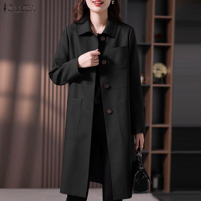 ZANZEA Women Casual Turn Down Collar Solid Color Long Sleeve Thin Cardigan Tops