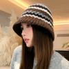 Autumn and winter hat women's versatile color matching knitted bucket hat ear protection warm wool hat showing washbasin hat