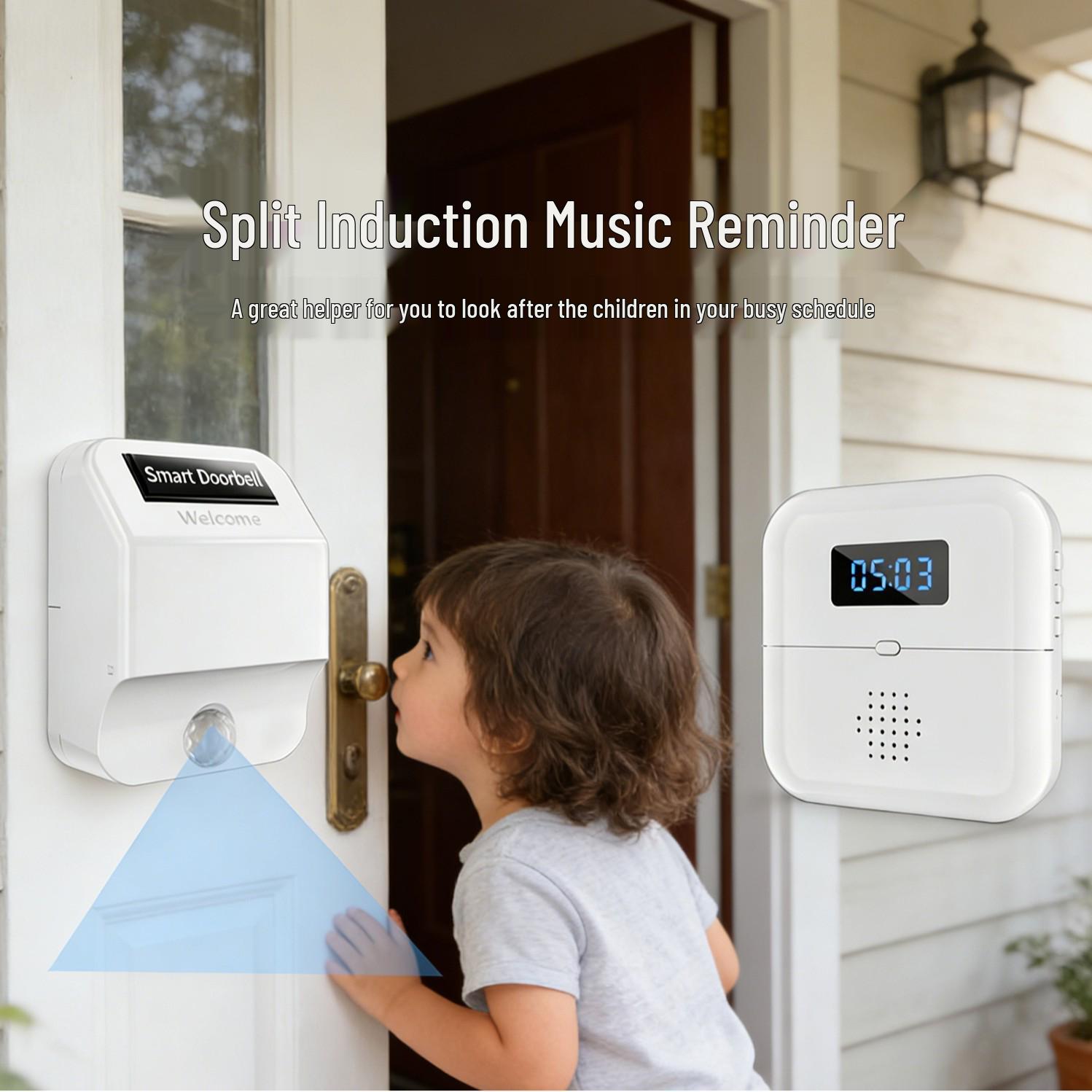

Wireless Induction Doorbell & Music Reminder: Child Monitor & Visitor Welcome Alert Transmitter (Needs Pairing)