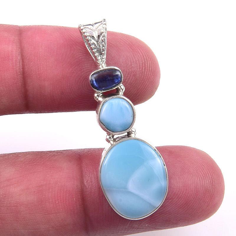 

Natural Republic Larimar, Kyanite 925 Solid Sterling Silver Pendant 1.50 f9g17