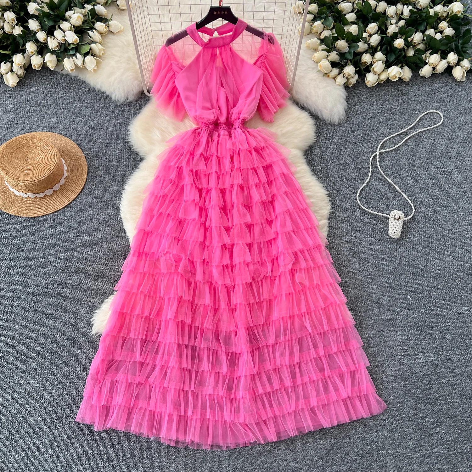 Винтажное базовое платье с круглым вырезом и коротким рукавом — фото 27