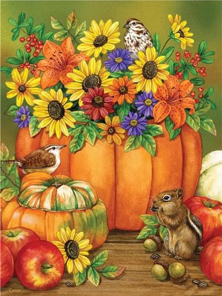 Full Diamond Embroidery Pumpkin Flower Painting Fruit Full Square Mosaic Thanksgiving Landscape Cross Stitch Handicraft