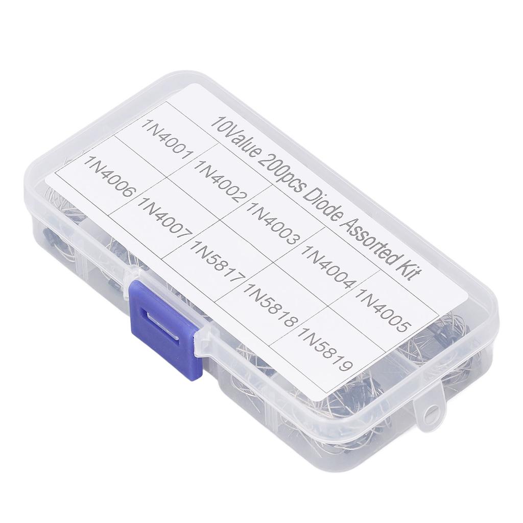200Pcs Rectifier Diode 1N4001 to 1N4007 to 1N5819 Diode Assorted Kit Set for Product Development Mai