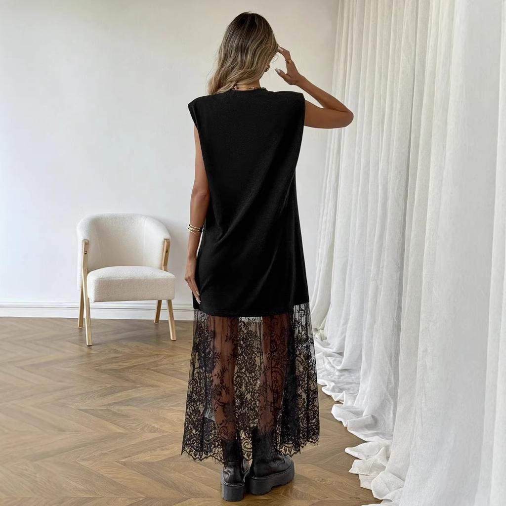 Neues kurzärmeliges Patchwork-Kleid im europäischen und amerikanischen Stil