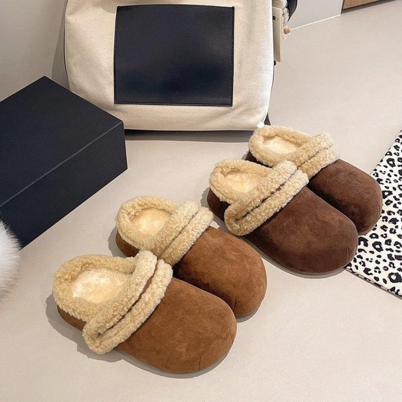 New Retro Fleece Warm Shoes for Women, Flat Fleece Anti-slip Cotton Slippers