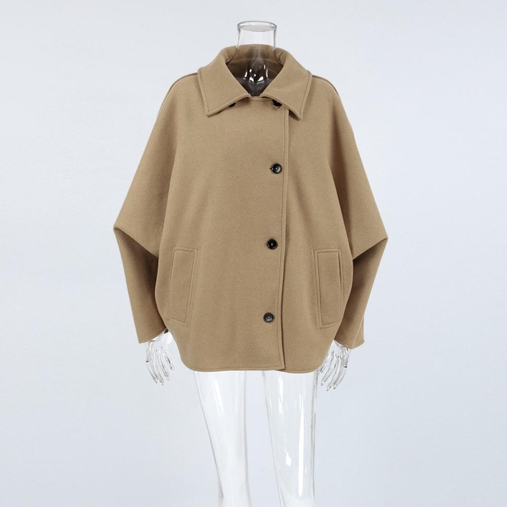 VAYLA New Outerwears Trench Coat for Women Batwing Sleeve Long Coat Winter Woolen Cloth Trench Brown Lapel Mid Long Jackets