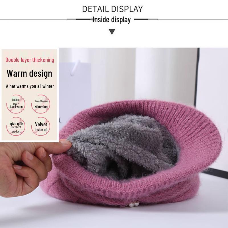 Mom's Warm Pumpkin Wool Hat: Velvet-Lined, Fashionable Knit for Middle-Aged & Elderly