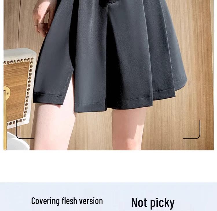 2024 New Black High-Waisted Pleated Wide-Leg Shorts - Slimming, Casual, Slit Design
