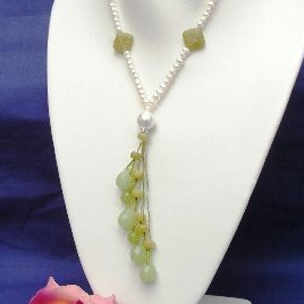 Les Trésors De Lily [B8938] - White Green 'Mineralia' Necklace