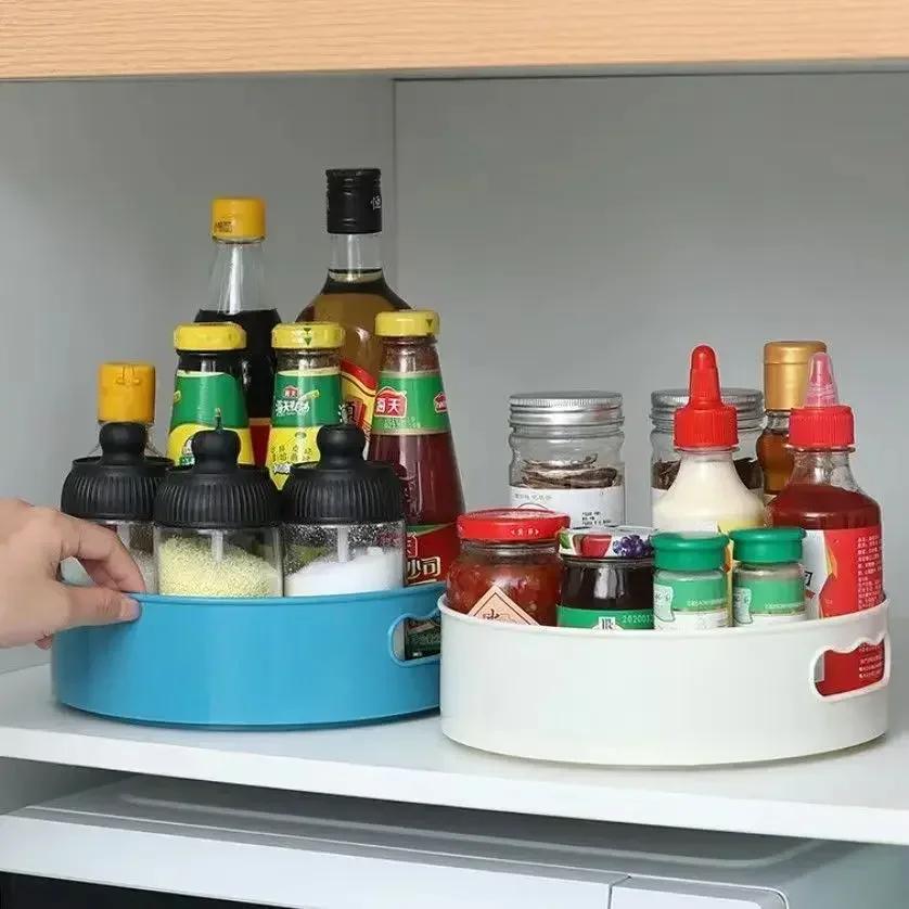 Küchenaufbewahrung, 360 Grad drehbar, Schrank-Organizer, Badezimmer, Kosmetik, Drehteller, Ablage, rutschfest, Gewürz, rund, Regalplatte