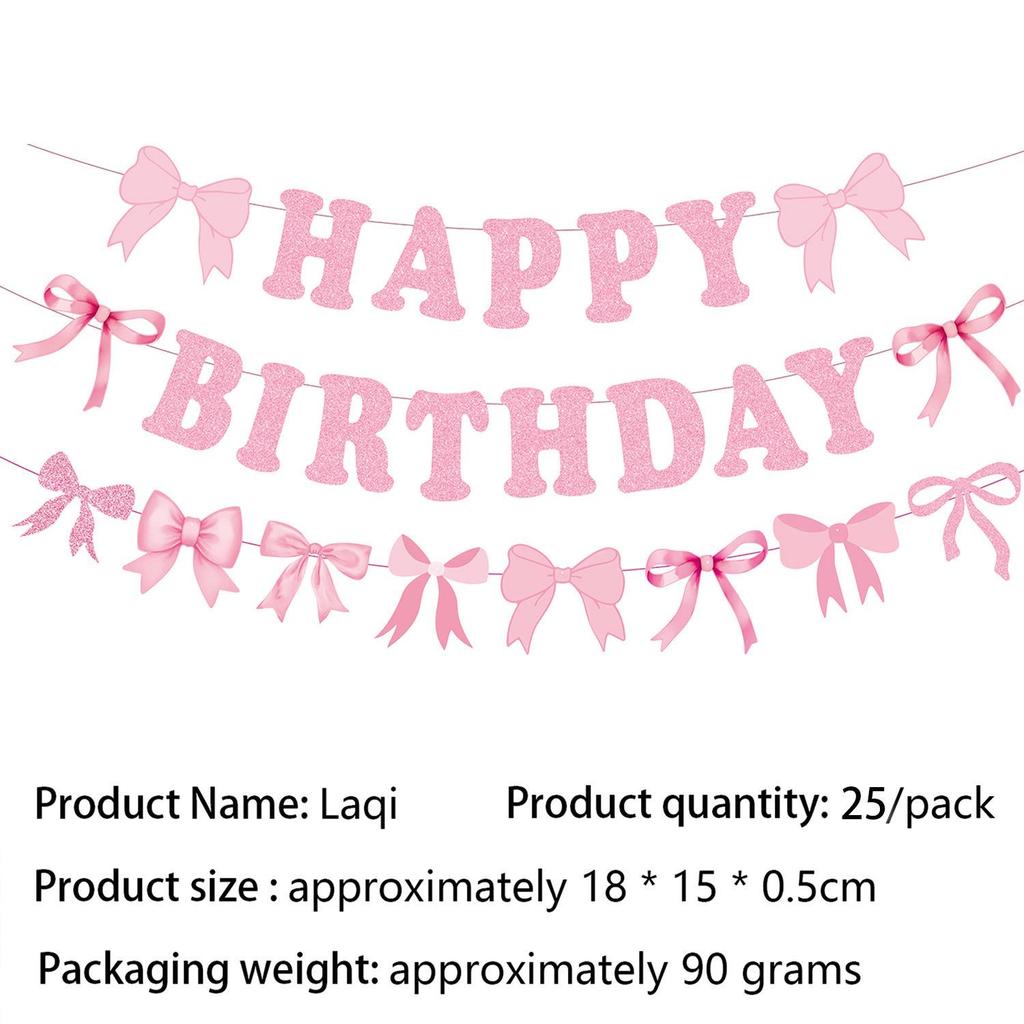 Pink Bow Party Supplies Set: Plates, Cups, Flags, Table Decor for Birthday and Theme Parties.