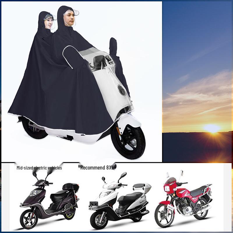 Thickened Electric Vehicle Poncho with Clear Dashboard, Double Brim, and Extended Length for Rainstorm Protection – Helmet-Compatible