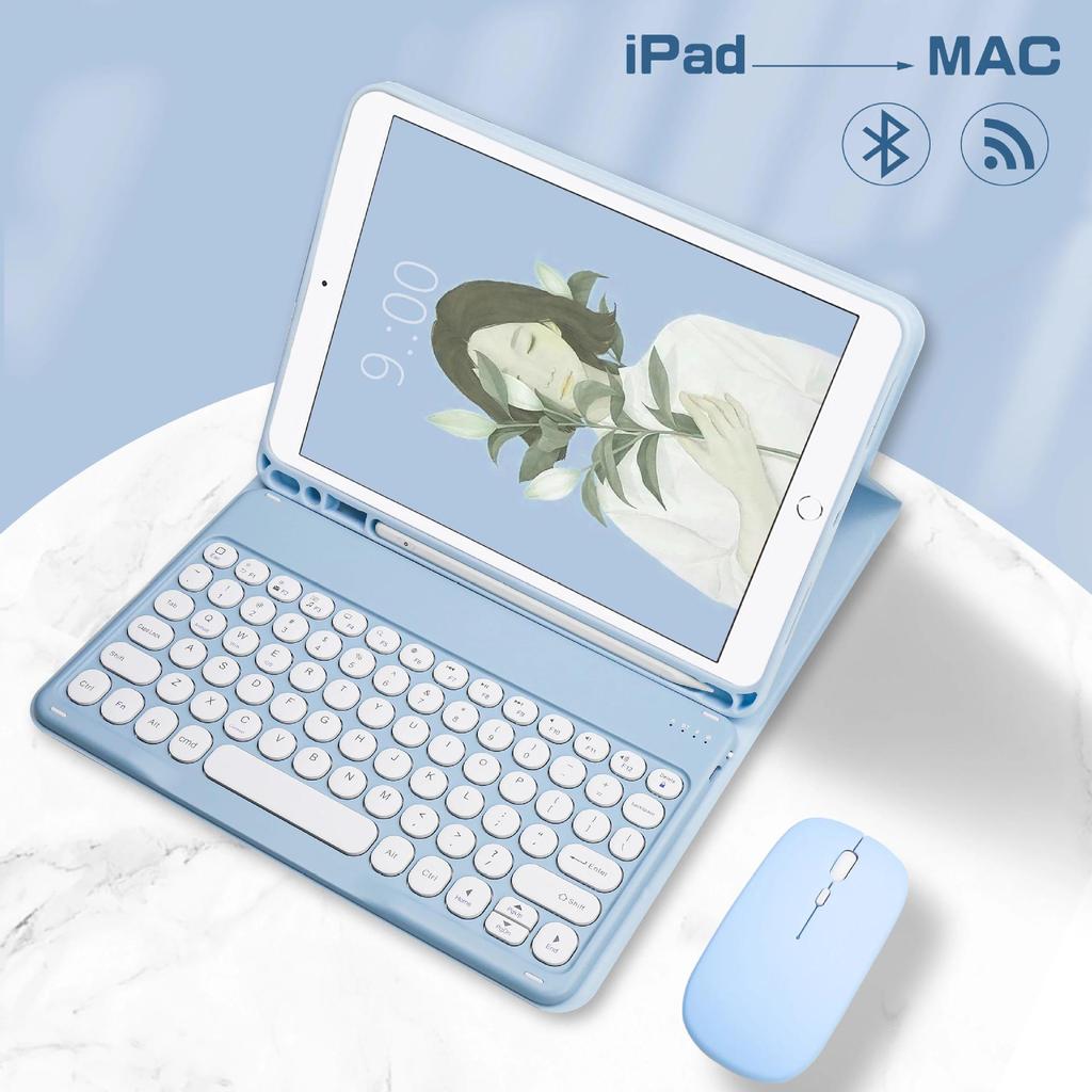 Compatible iPad 11 Pro 2025 Bluetooth Keyboard Case with Round Cap and Leather Cover for iPad 10.2