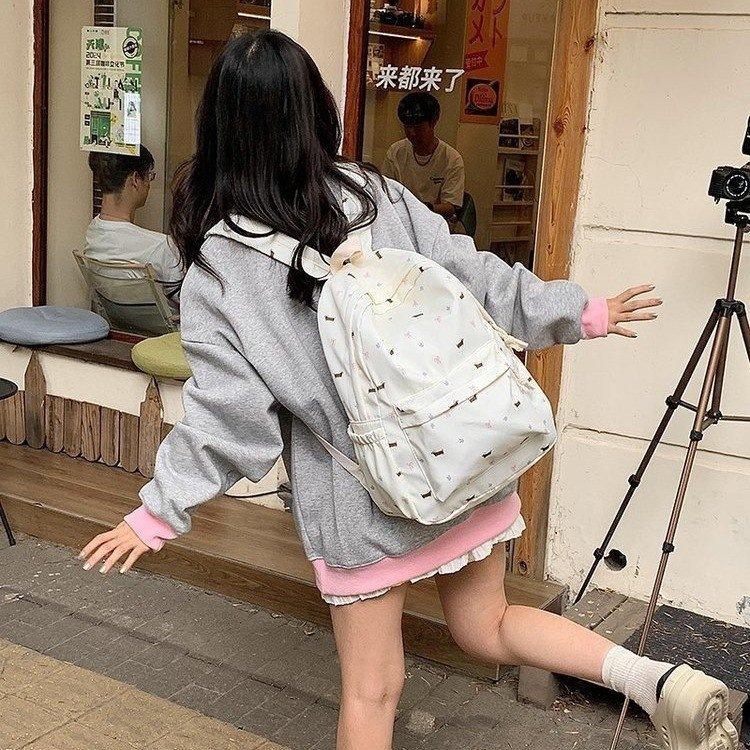 Backpack Girl Floral Backpack Puppy Versatile Junior High School Student College Student Backpack