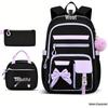 Set Zaino Viola 3 Pezzi: Zaino Scolastico, Borsa Pranzo e Borsone per Libri per Studenti