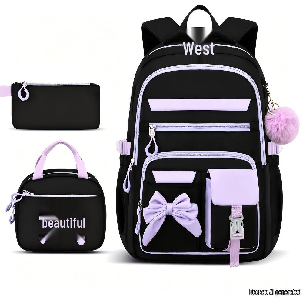 Set Zaino Viola 3 Pezzi: Zaino Scolastico, Borsa Pranzo e Borsone per Libri per Studenti
