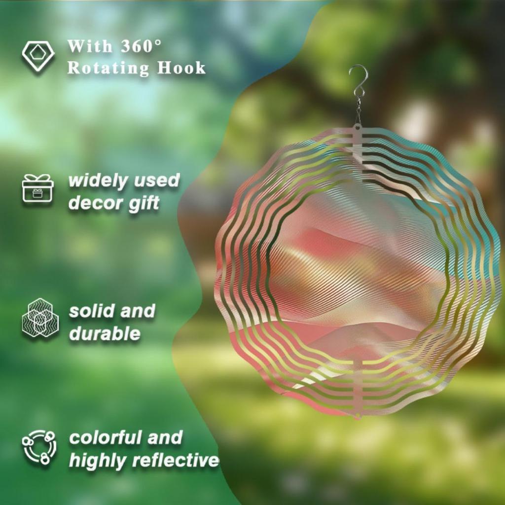 10 Inch Hanging Wind Spinner with Light Wave Pattern 360 Degree Rotating Hook for Garden Balcony Decor Spring Summer Gift Idea