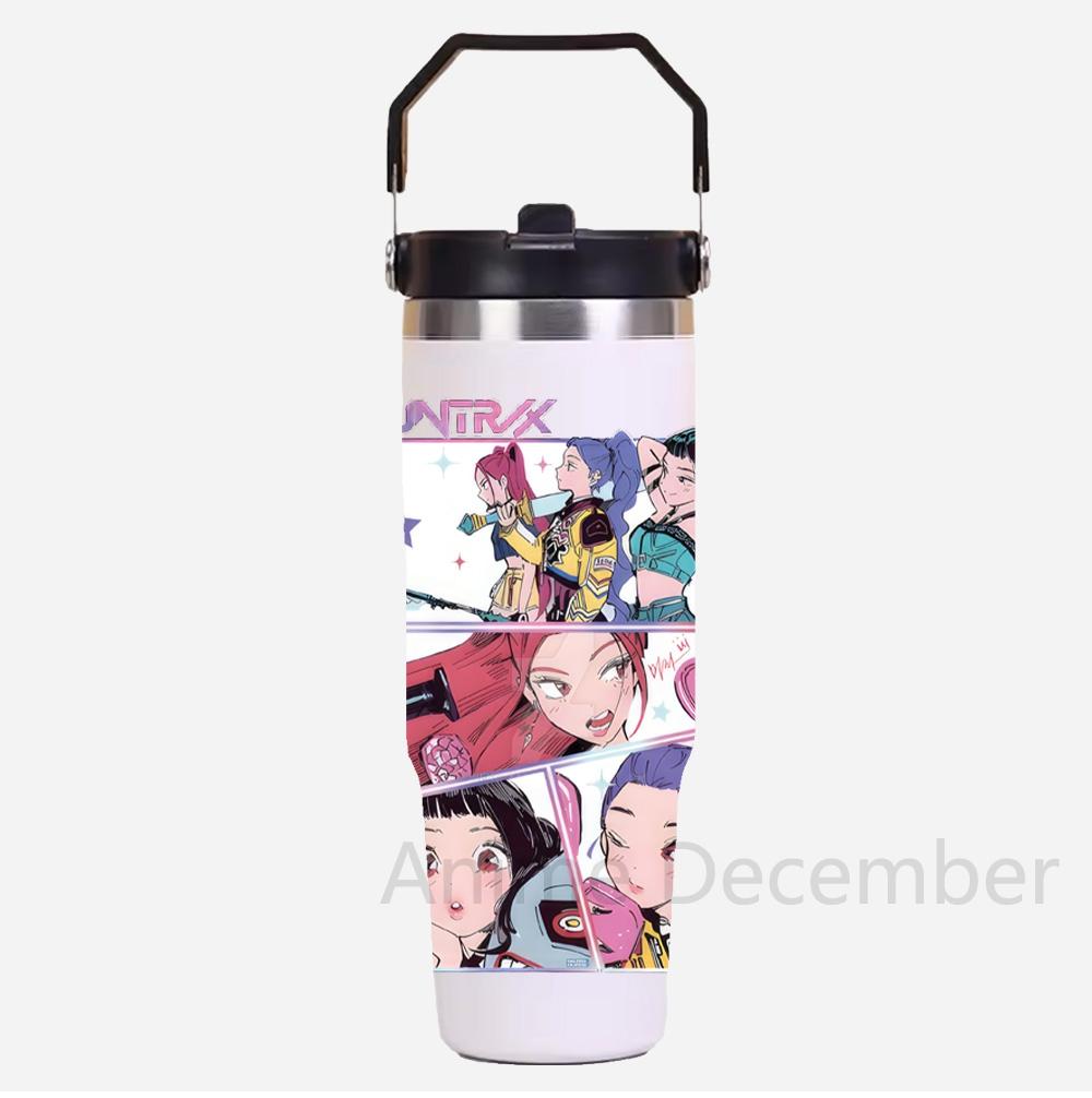 30oz Anime Kpop Car Stainless Steel Water Cup K-Pop Demon Hunters Toy Girl Group Rumi Zoey Mira Figures Cartoon-Printed Gift