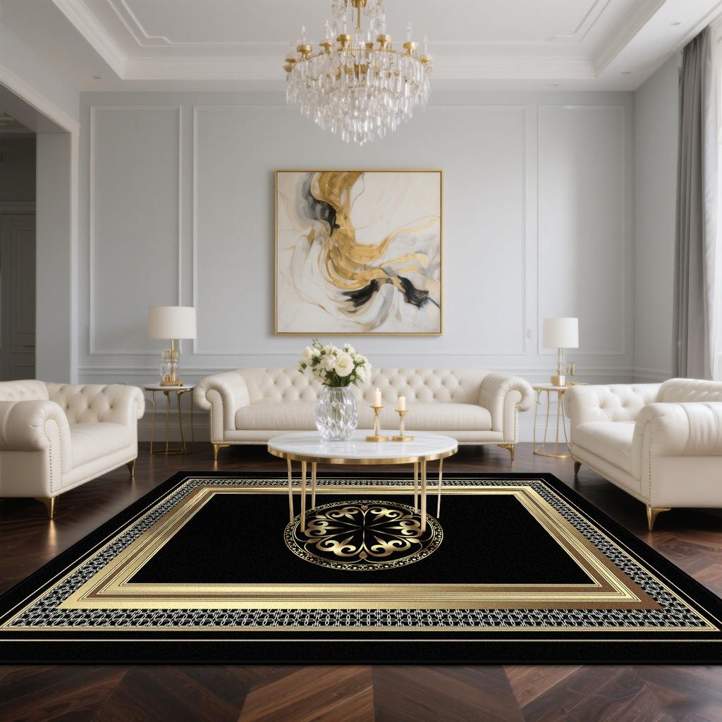 Luxusteppich Wohnzimmer Goldene Dekoration Heimteppiche Große Größe Sofa Bereich Teppich Waschbar Hotelhalle Weiche Rutschfeste Bodenmatte