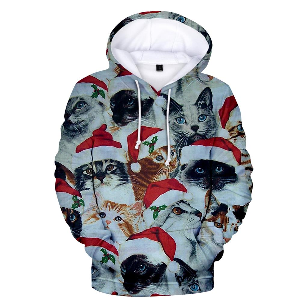 Christmas Fashion Print Loose Men'S And Women'S Thin Hooded Sweater