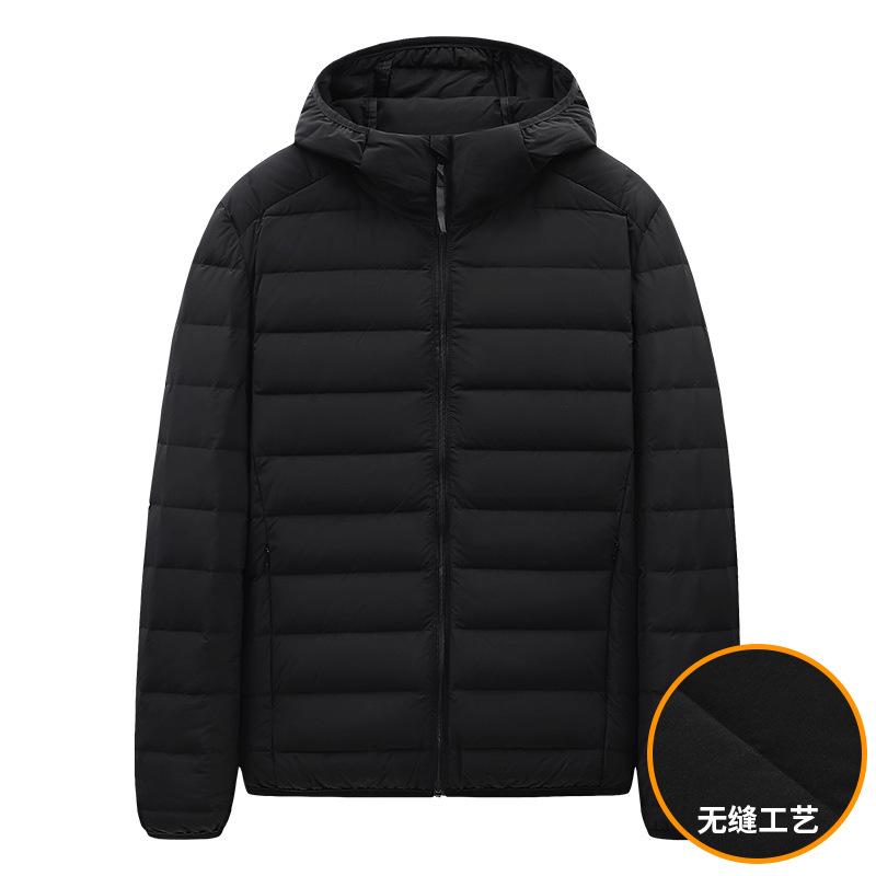 

Light down jacket men s short autumn and winter 2025 new seamless 90 white duck down light hooded jacket for men M чорний