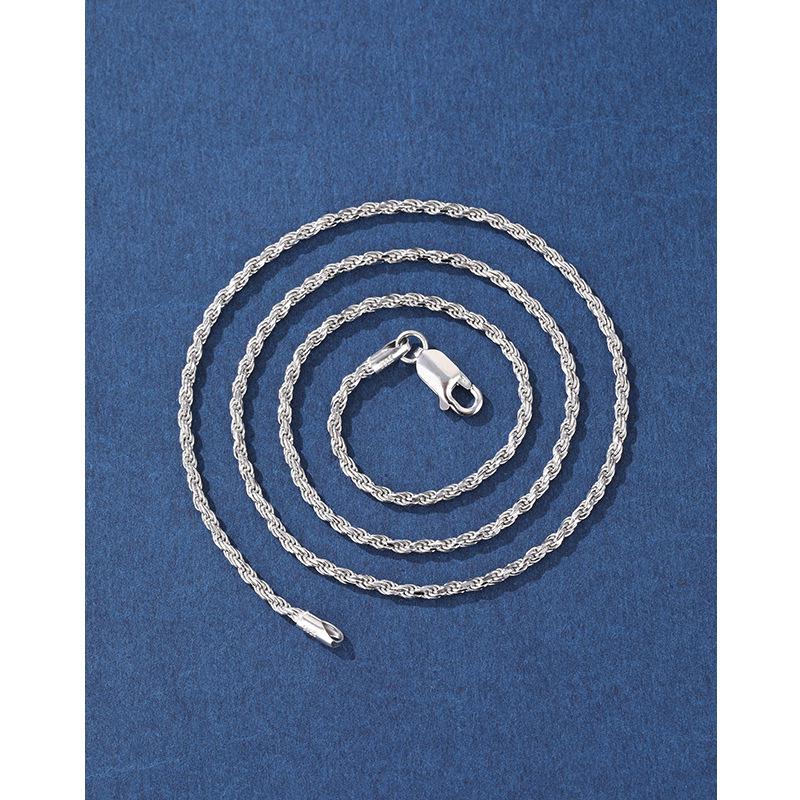 925 Sterling Silver Twisted Hemp Rope Necklace - Unisex Retro Braided Clavicle Chain