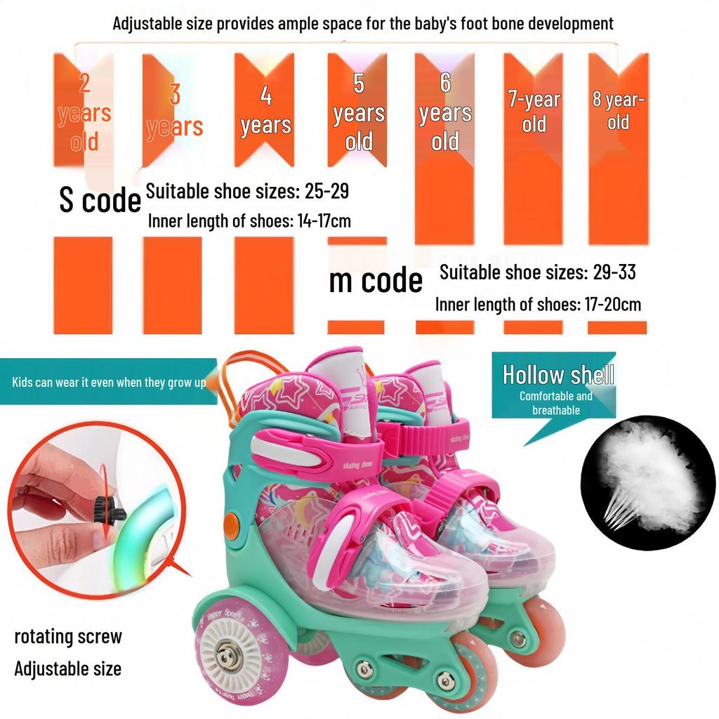 Custom Kids' Beginner Inline Roller Skates with Flashing Double Row Wheels