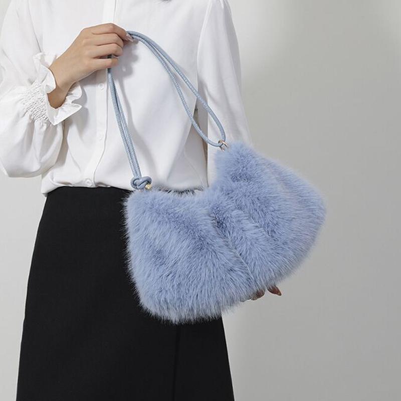 Yogodlns Women's Autumn and Winter Handbag Imitation Fur Fashion Hundred with Plush Bag Solid Color Large Capacity Zipper Shoulder Bag