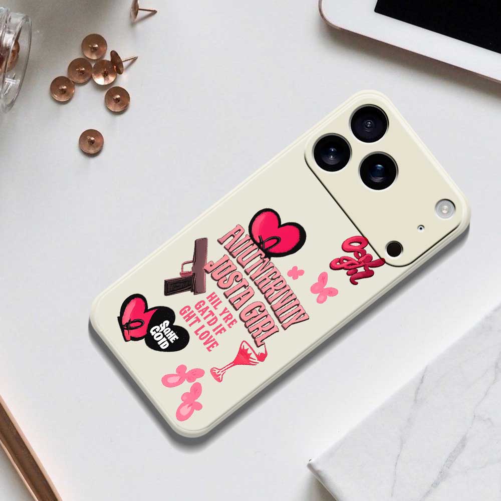 For iPhone 17 Pro Max Case Pink Elements Pattern Printing Straight Edge TPU Phone Back Cover
