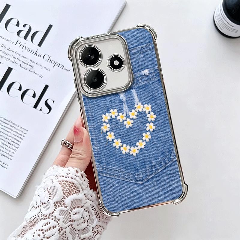 Retro Denim Pattern Soft Phone Case For Xiaomi Redmi Note 14 15 Pro Plus 13 12 11S 11T 5G 10 9S 9 Plating Anti-Fall Fundas