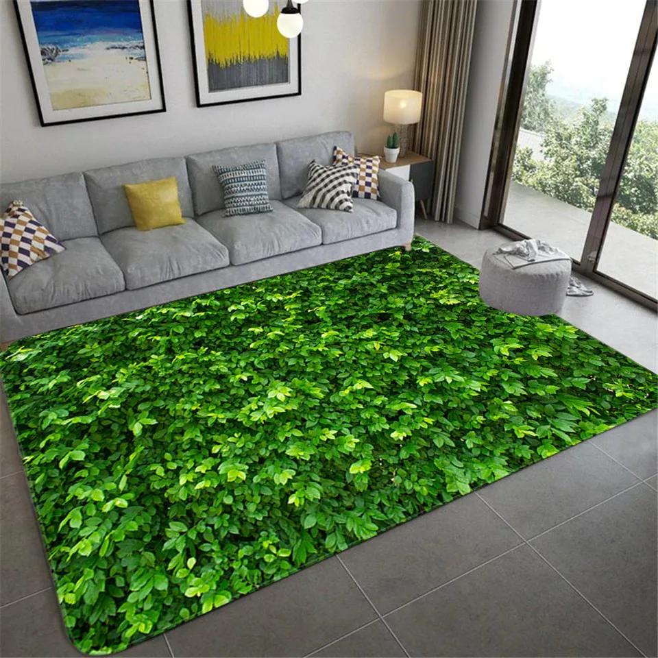 Living Room Carpet Green Leaf Printing Bedroom Entrance Door Mat Non-slip Bedside Home